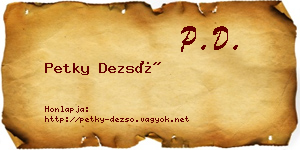 Petky Dezső névjegykártya
